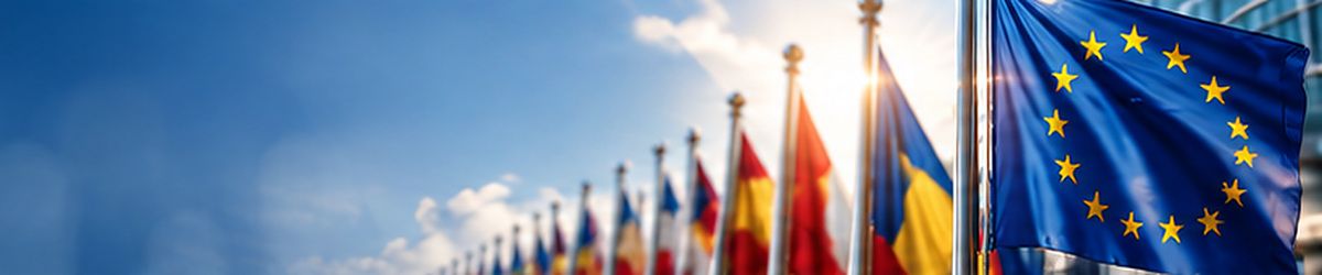 Drapelele statelor europene, cu drapelul Uniunii Europene în prim-plan